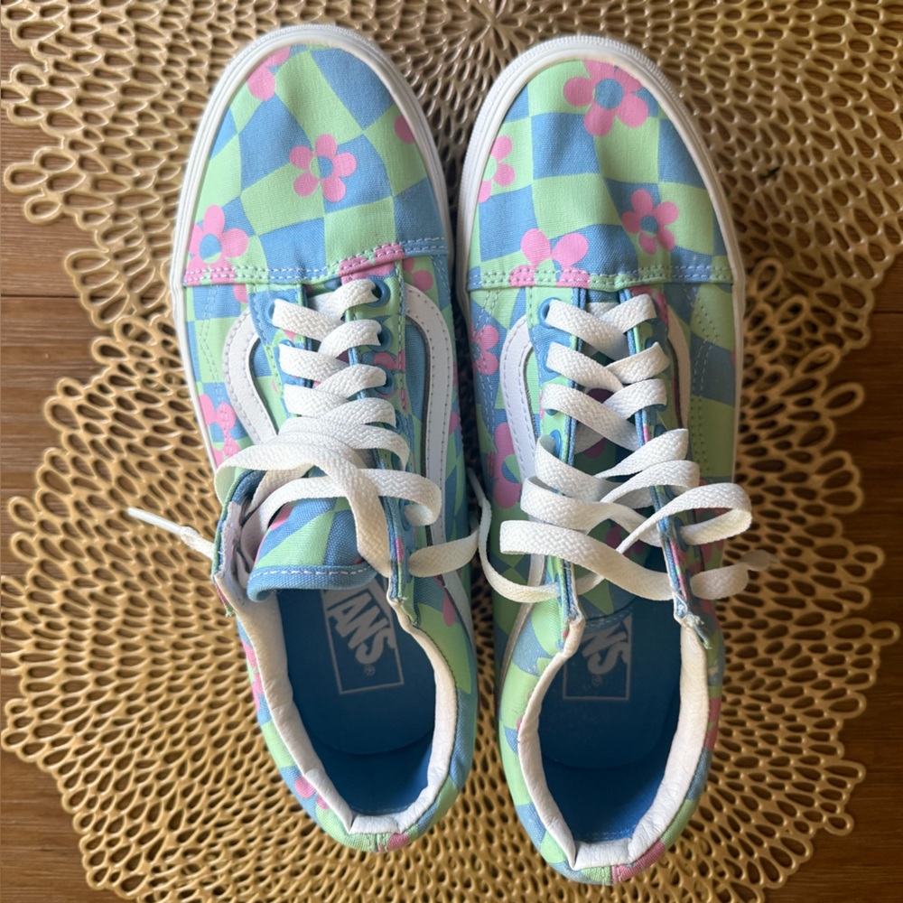 Vans Blue and Green Geometric Sneakers